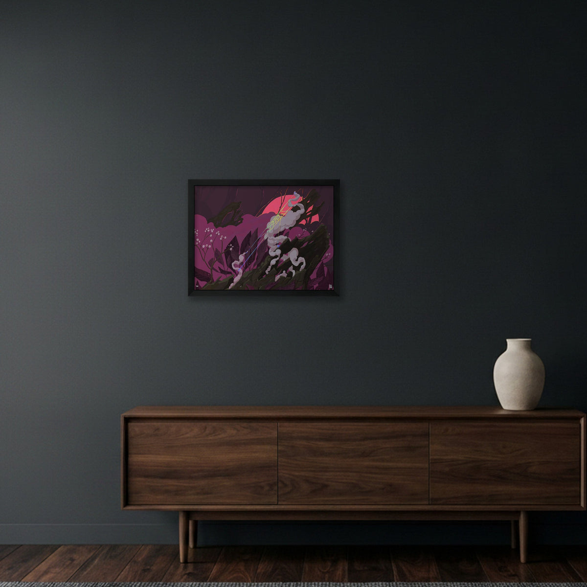 Smoke and Mirrors Print — 16×12" Black Frame
