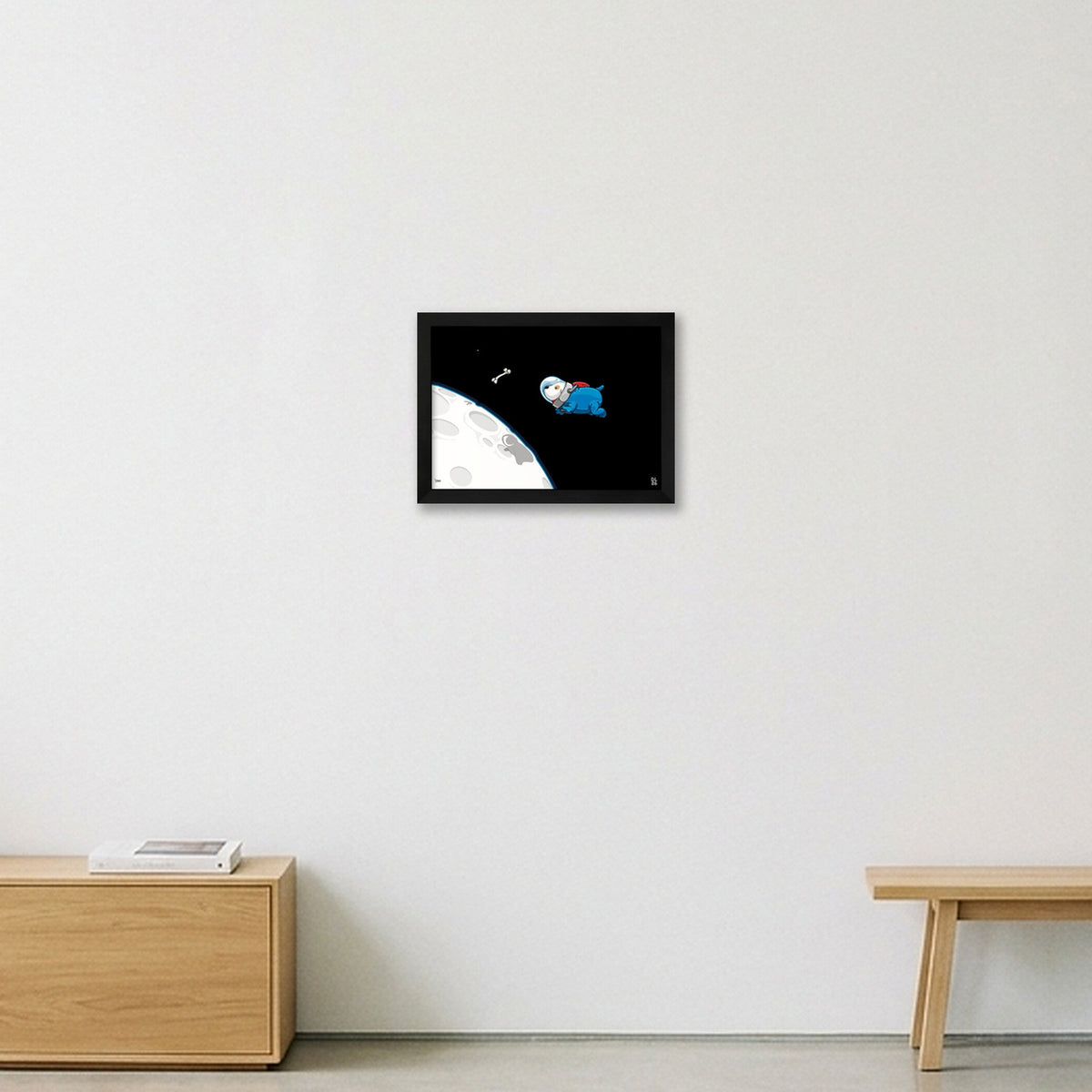 Space Doggy Print — A4 (12×8") Black Frame