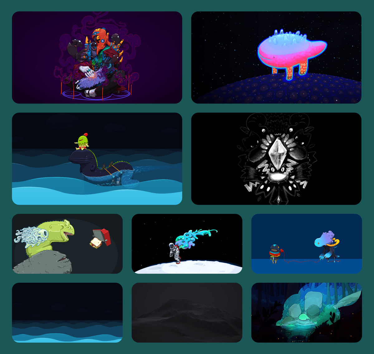 More Deep Dark wallpapers, including Chrysalis, World Beast, Moonwalk, Weightless and a night-time Game Hunter.