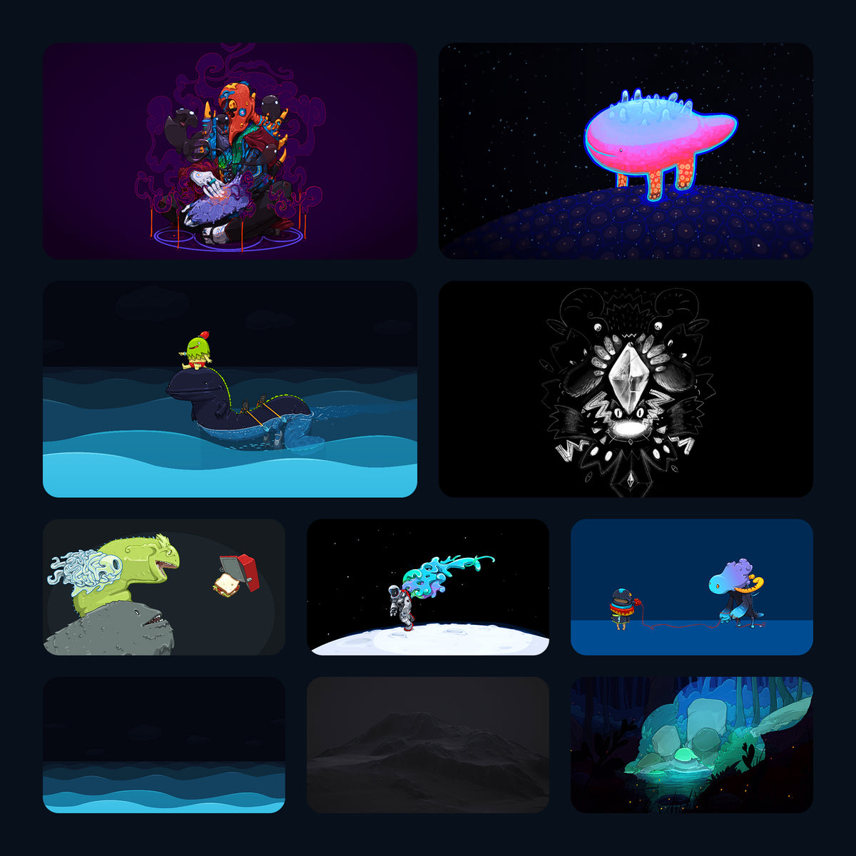 More Deep Dark wallpapers, including Chrysalis, World Beast, Moonwalk, Weightless and a night-time Game Hunter.
