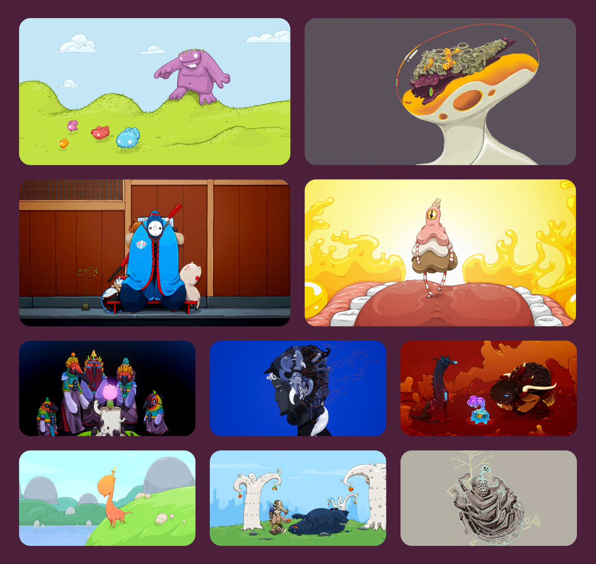 More Weirdos wallpapers, including Zog, Itamae and Shadow Puppets, plus a tiny creature standing on a giant tongue.