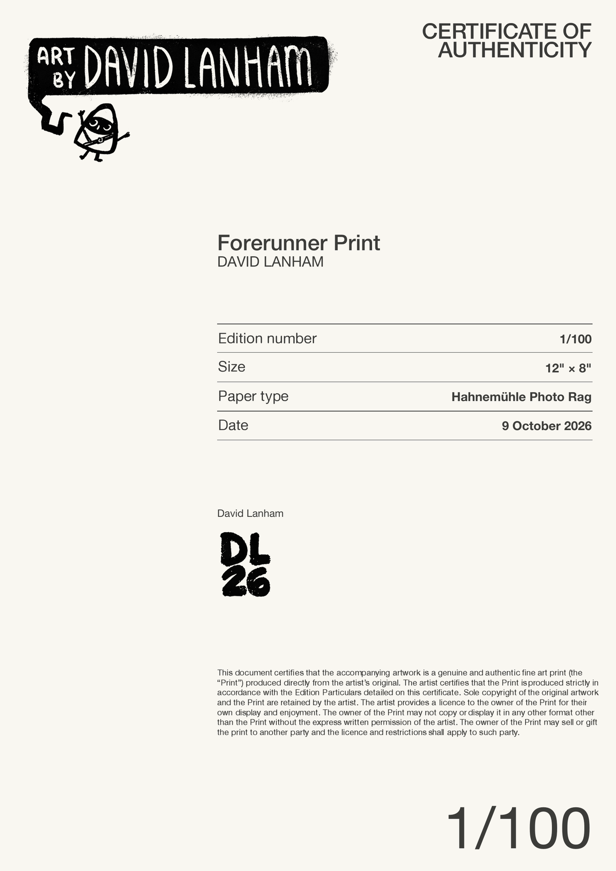 Forerunner Print — Certificate of Authenticity