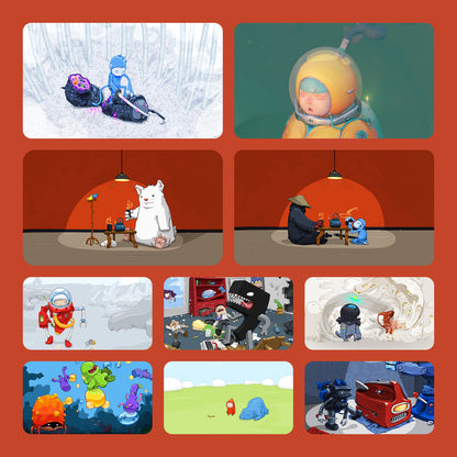 Preview grid of Characters pack wallpapers, including Samurai Monkey, Cosmic Excretions, Tea for Three, Tea for Two, Bad Comma and Tools for the job.