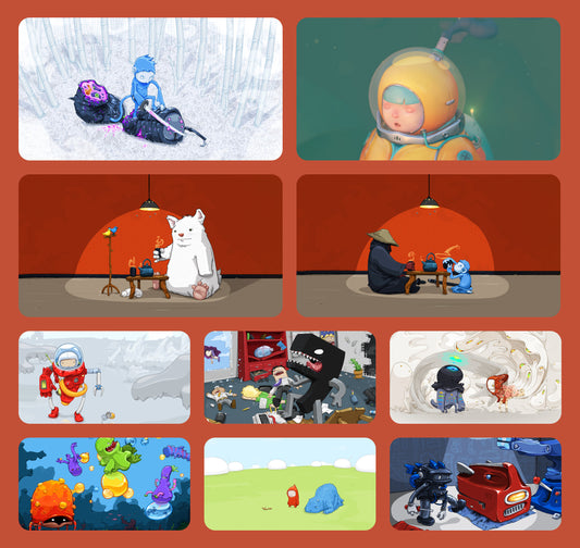 Preview grid of Characters pack wallpapers, including Samurai Monkey, Cosmic Excretions, Tea for Three, Tea for Two, Bad Comma and Tools for the job.