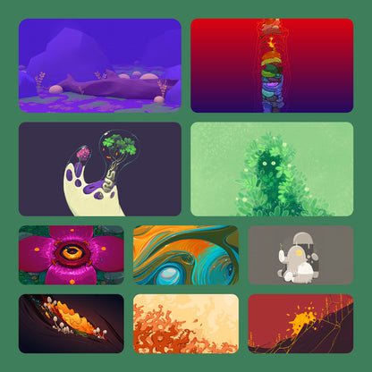 More Organic Growth wallpapers, including Totem and Watcher, a leafy green creature and swirling marbled shapes.